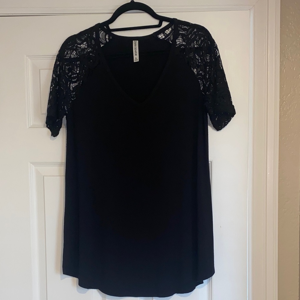 Zenana Elegant Black Lace Sleeve V-Neck Blouse